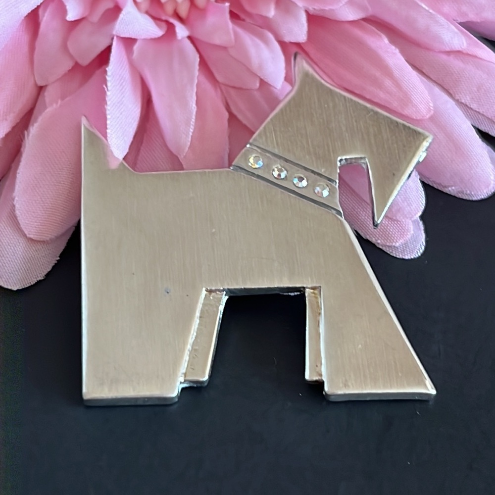 Vintage 1970s Metal Terrier Dog with Iridescent Collar ~ Scottie Dogs Pin Brooch